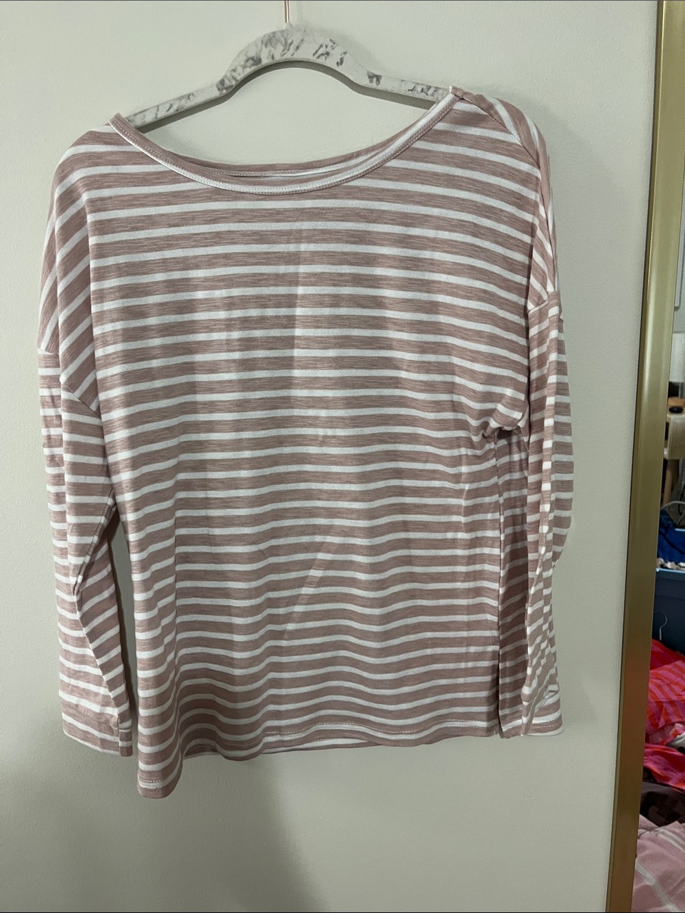 Striped Long Sleeve Tee in Blush & White